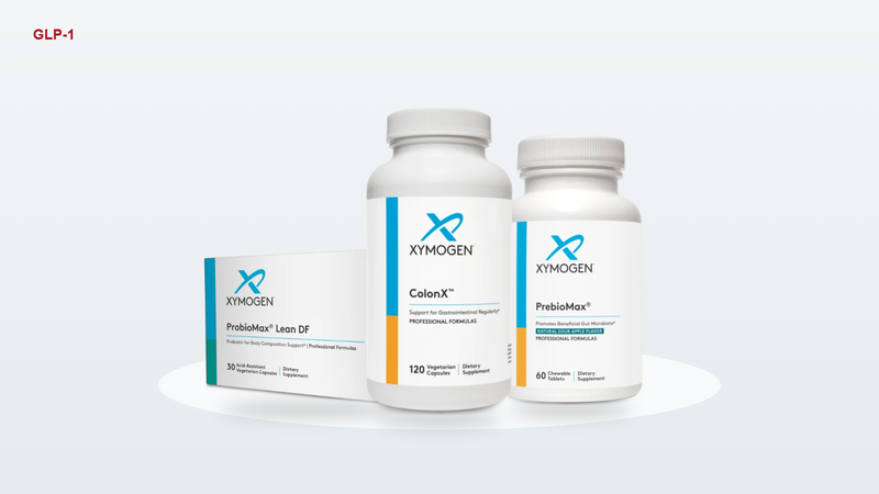 XYMOGEN GLP-1 support supplements: ColonX, ProbioMax Lean DF, PrebioMax
