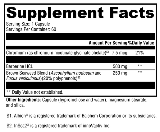 Berberine with InSea2 supplement facts