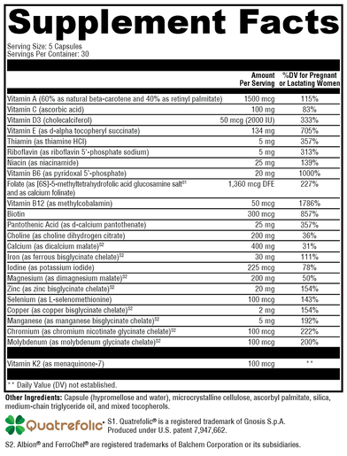 Prenatal Essentials supplement facts