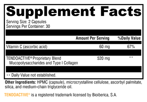 SynovX Tendon & Ligament supplement facts
