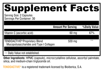 SynovX Tendon & Ligament supplement facts