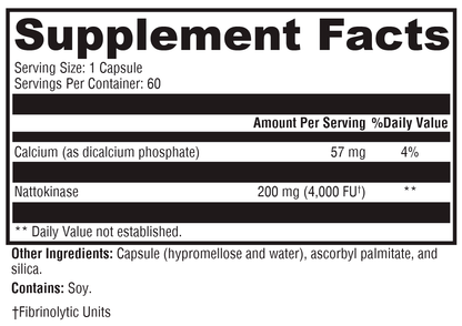 Nattokinase 4000 60 Capsules Supplement Facts